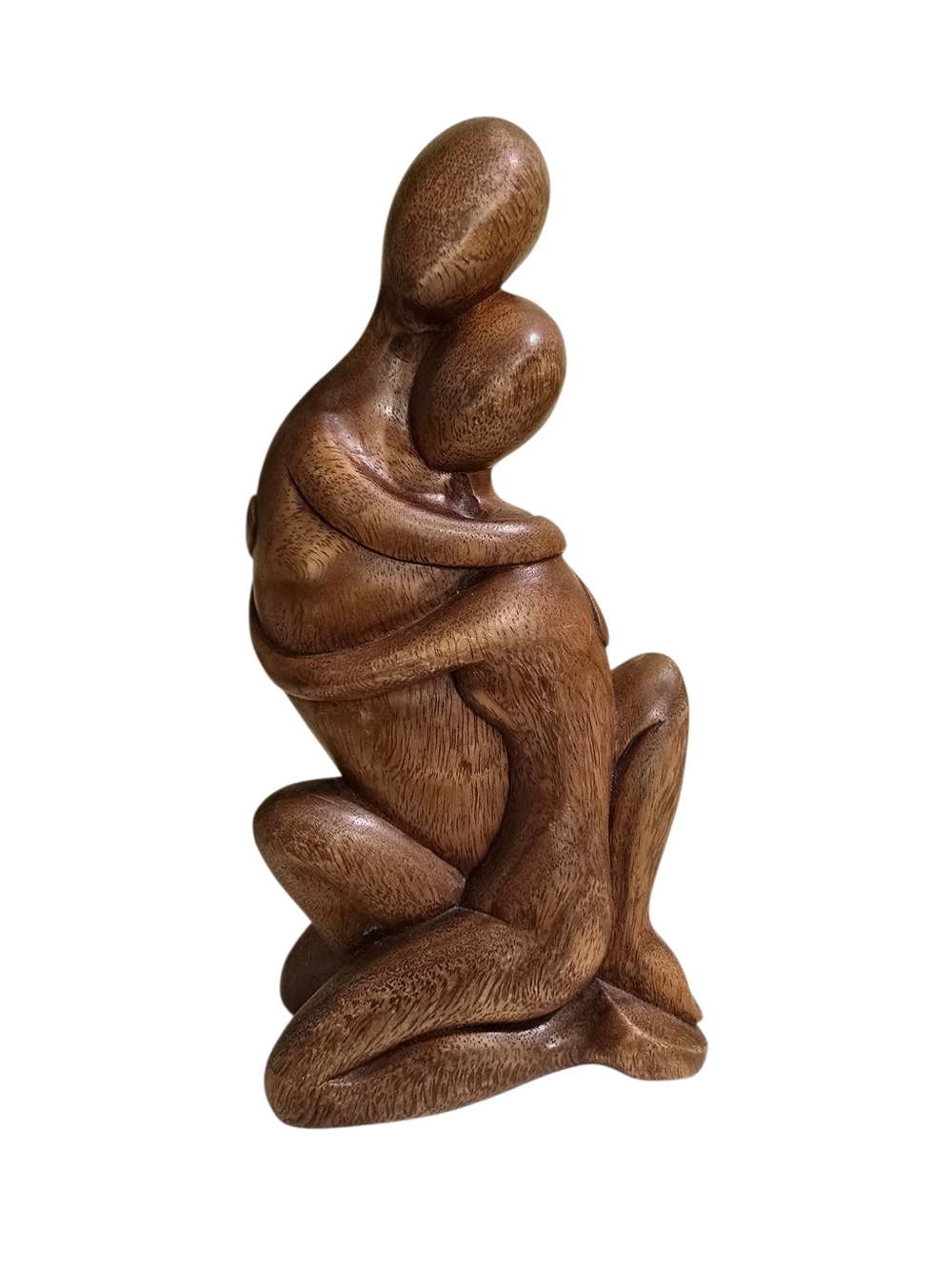 Handcrafted Brown Wooden Embrace Sculpture - Home Art